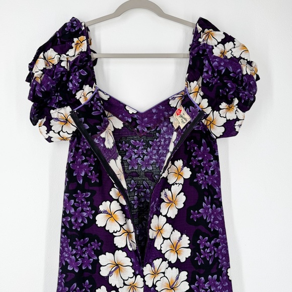 Hilo Hattie’s The Hawaiian Original Purple Off White Hibiscus Flower Maxi Dress - Picture 10 of 11